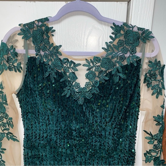 Giffniseti Sequin Mermaid Hem Sequin Prom Dress Evening Gown Green Medium - Picture 5 of 11